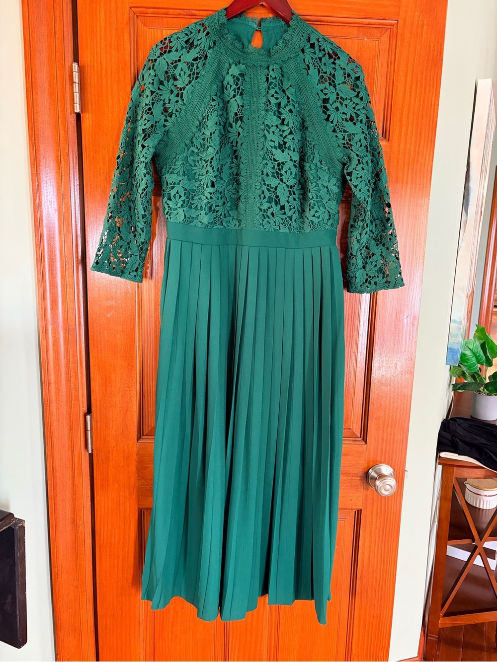 Women’s Emerald Green Lace & Pleated Dress